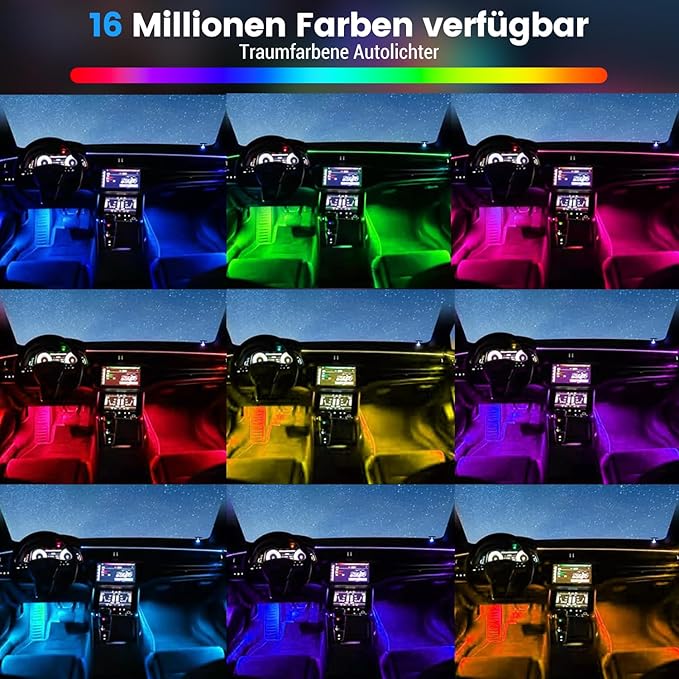 Car Interior Lighting, 22-in-1 HMYC 128 Colorful LED Acrylic Fiber Optic Strips, Universal Decorative Ambient Lighting with Music-synced Rhythm, app Control, RGB neon Lighting for All Cars