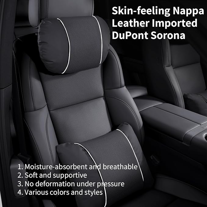 Car Headrest & Lumbar Support Set,Premium Skin-Feeling Napa Leather Soft and Comfortable Headrest,Car Seat Headrest Pillow Waist Support Car Interior Accessories for Driving Home Office