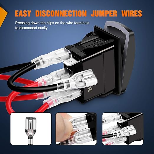 Nilight 90004B Bumper Light Bar Rocker Switch Led Light Bar 5 Pin Laser On/Off Switch 20A/12V 10A/24V Switch Jumper Wires Set