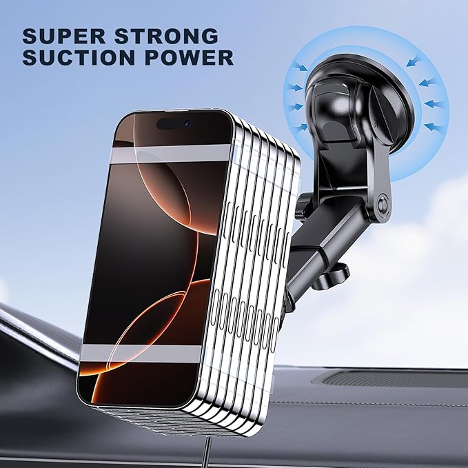 MOKPR Only for iPhone Magsafe Car Mount Charger, Magnetic Phone Holder for Your Car Charger Dash Windshield Vent Magnetic Wireless Car Charger Mount for iPhone 17 16 15 14 13 12 Carbon Firber