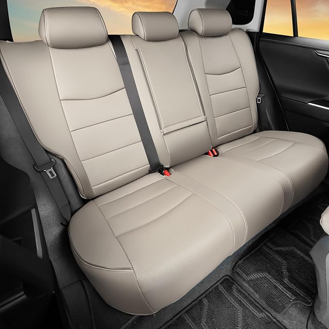 HKZ Fit RAV4 Car Seat Covers Set for 2019 2020 2021 2022 2023 2024 2025 Toyota RAV4 LE,XLE,XLE Premium,Limited - 5 Seats Full Set Leather(Beige)