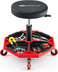Goplus Garage Stool, 16”-22” Adjustable Rolling Mechanic Stool with Universal Wheels, Removable Magnetic Tool Tray, 2” Thick Padded Cushion, 330LBS Capacity, Roller Creeper Seat, Shop Chair