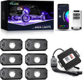 YiLaie RGB LED Rock Lights Kit, 6 Pods Underglow Multicolor Neon Light with App/RF Remote Control, Flashing Music Mode, Multicolor Wheel Well Light for Trucks ATV UTV RZR SUV Golf
