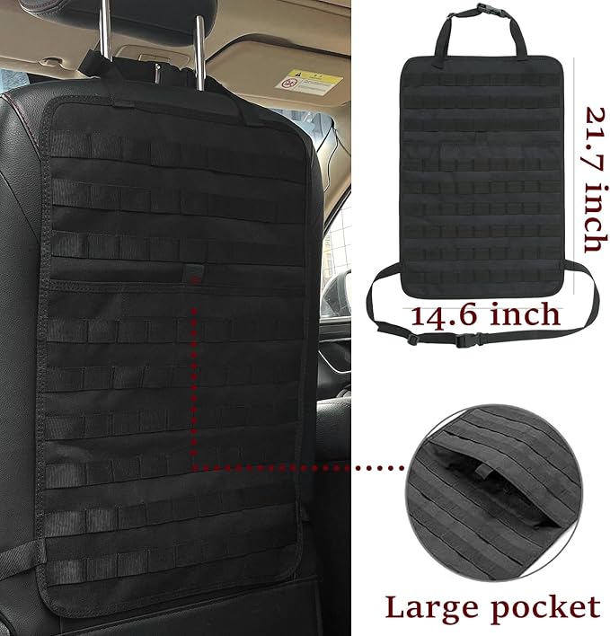 6 Pack Tactical Molle Car Seat Back Organizer - Tactical Vehicle Panel Organizer with 5 Detachable Molle Pouch,US Flag Patch and Keychain,Great Trunk Accessories for Man