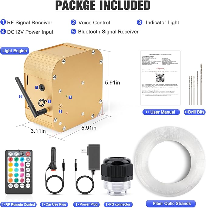 32W Twinkle Starlight Headliner Kit, 1000pcs of (0.03+0.04+0.06in)*13.1ft LED Fiber Optic Lights Kit, Star Ceiling Light+10 Crystals+Adapter+Car Use Plug for Car/Home with Music Mode