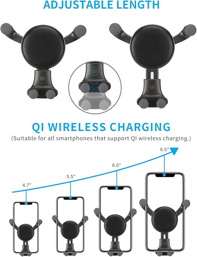Wireless car Charger Mount-Adjustable Bracket-Gravity System-Fast Charging