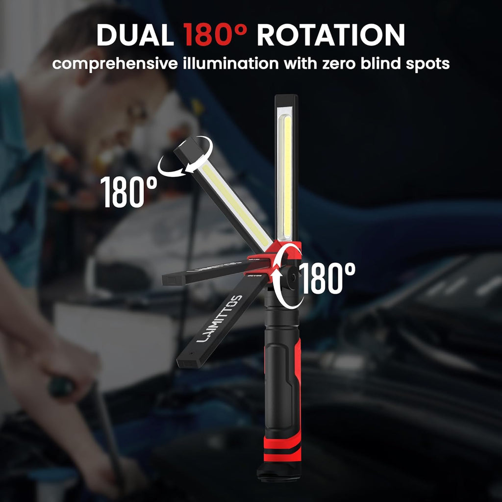 Rechargeable Work Light 2500mAh Magnetic LED Work Light Flashlight Mechanic Light Tool Gifts for Men Him, Foldable Lamp with Hook for Car Repair Emergency BBQ Grill (4 Pack)