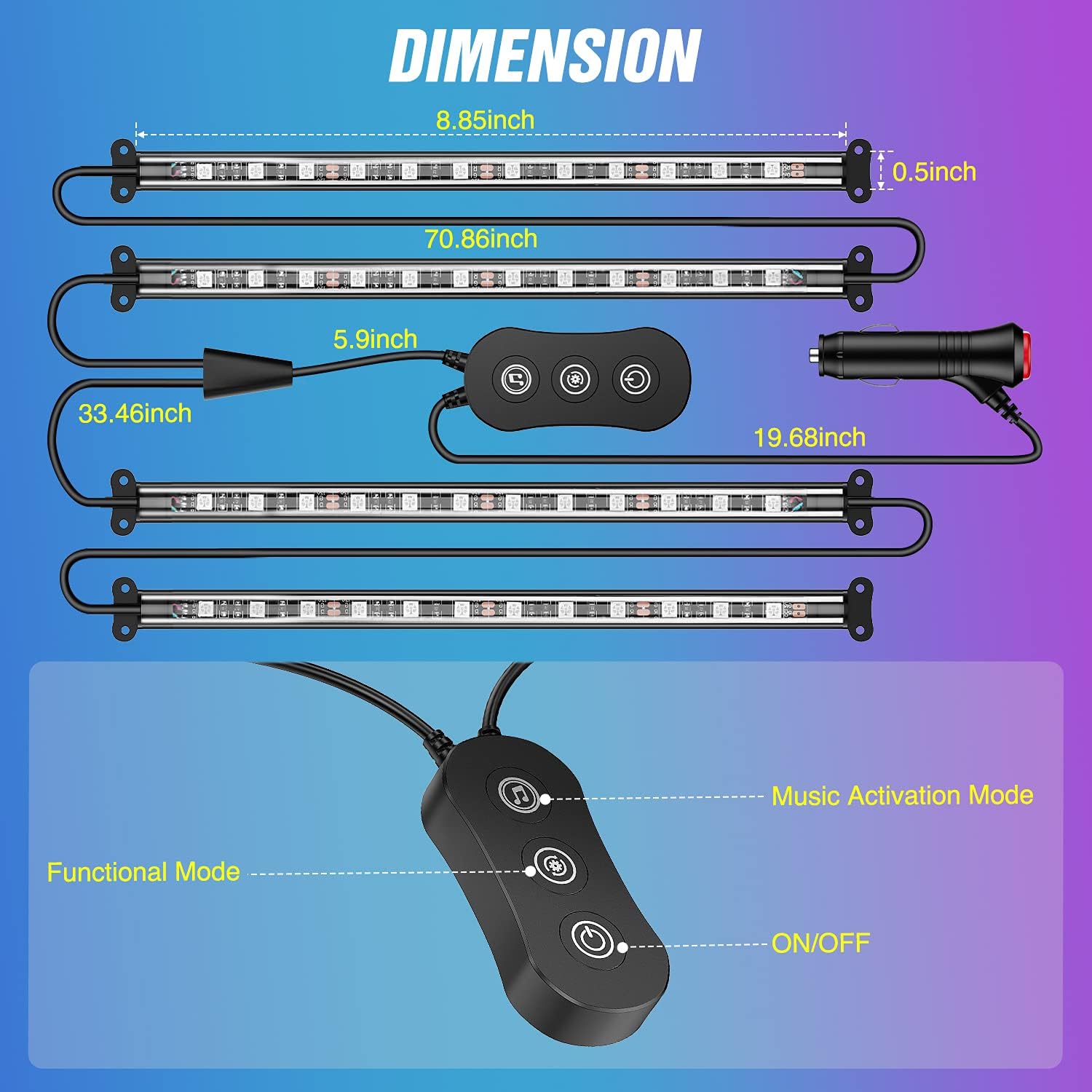 Nilight Car Interior Lights with APP Control 16 Million RGB Colors Strip Lights with Music Sync Mode and Multiple Scene Options for Cars Trucks SUVs