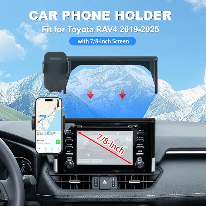 Car Phone Holder Fit for 2019-2025 Toyota RAV4 Accessories Phone Mount 7/8-inch Screen Fixed Clip, Cell Phone Automobile Cradles Hands-Free 360 Degree Rotation Not Affect Air Vent