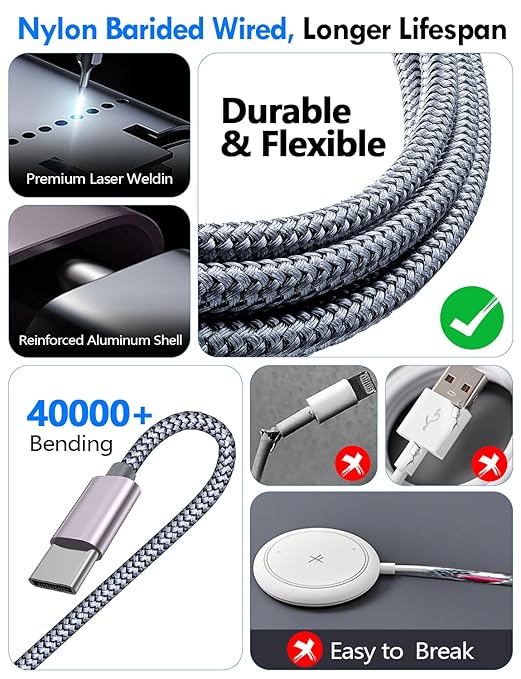 Travel Essentials for Apple Watch Charger,iPhone Charger,3 in 2 Type C/L/Magnetic Fast Charging Cable,Multi Charging Cable Portable Designed for iWatch Series,iPhone 17-11,Galaxy S26-S21,Car-6FT