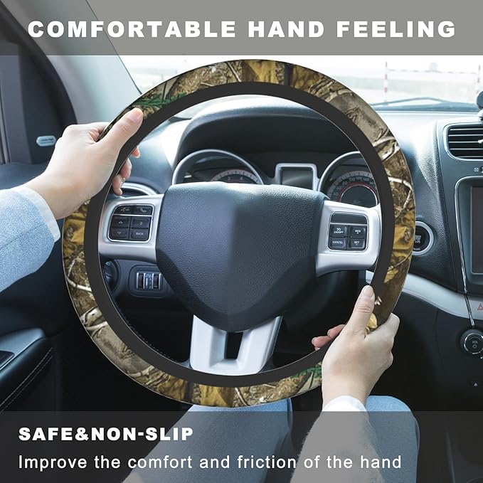 Camouflage Tree Steering Wheel Cover, Cool Anti-Slip Breathable Car Accessories Interior Elastic Steering Wheel Cover for Men Women Fit Auto, SUV Vans Truck Universal 14.5-15 Inch