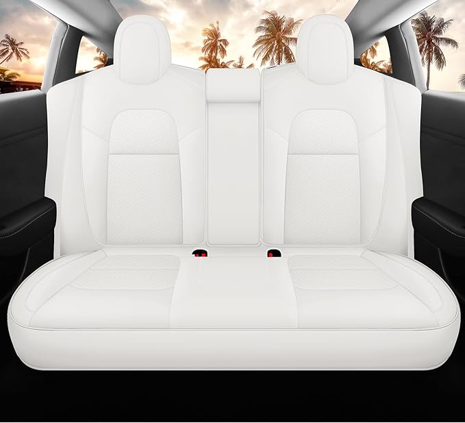 White Car Seat Cover for Tesla Model 3 2017 2018 2019 2020 2021 2022 2023 Waterproof Nappa Leather Seat Cover Full Set(White-Model 3)