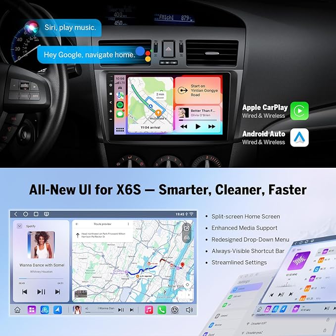 Eonon 9" Car Stereo for Mazda 3 2010-2013, QCM6225-AD Octa Core 6+64GB, Wireless CarPlay & Android Auto Car Radio, Touchscreen QLED Car Stereo Receiver, 4G LTE/Bluetooth/HDMI/SWC - M3BLX6S Upgrade