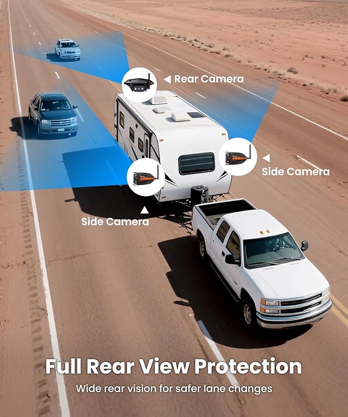 AUTO-VOX Wireless RV Backup Camera: Rear&Side View with 7.2” HD 1080P Triple-Split Screen Monitor, Dual Power USB/Car Charger, DVR Recording, Stable Signal Rear View Camera for Camper, Travel Trailer