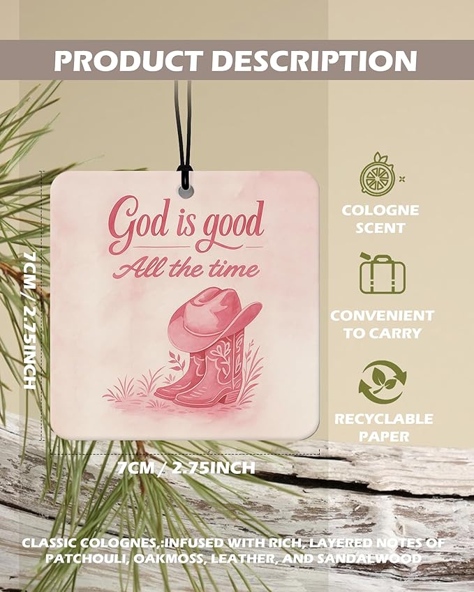 Pink Western Christian Square Citrus Car Air Freshener 4 Pcs, Southwestern Desert Cowgirl Religious Hanging Air Freshener for Cars Bathroom Dorm Books Decor, Western Accessories Gifts for Women