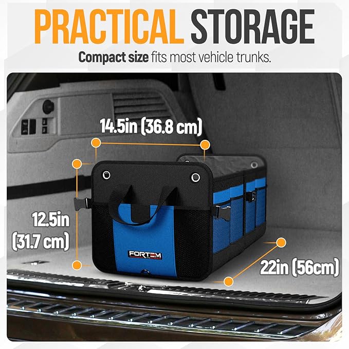 FORTEM Trunk Organizer For SUV Car Organizer and Storage, Collapsible Multi-Compartment Storage Bag Car Accessories for Women Men, 1680D Oxford, Non Slip Bottom, Adjustable Straps, Soft Cover (65L)