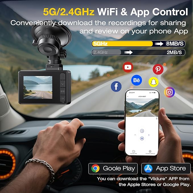 4K Dash Cam Front Rear, Dual Channel Dash Cams with 64GB Card 4K+1080P, Dash Camera for Cars with 5G WiFi, APP Control,2.0" IPS Screen,Night Vision,G-Sensor,170°Wide Angle,Parking Mode,Loop Recording