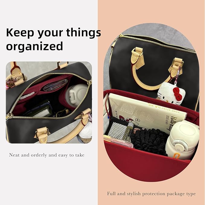 DGAZ Silk Purse Organizer Insert Fits LV Speedy 16/20/25/30/35/40/45 bags，Silky Smooth Bag Organizer，Luxury Handbag & Tote Shaper(Wine Red,SP40)
