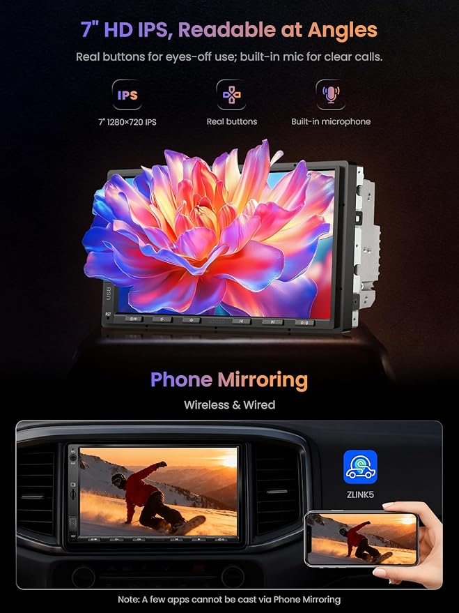 ATOTO A5 7" Android Double Din Car Stereo with Backup Camera, Wireless CarPlay& Android Auto Touch Screen, WiFi/Bluetooth/USB,24 Band EQ DSP, FM/TF, MirrorLink, 2+32G, Gemini&ChatGPT AI, GPS Tracking