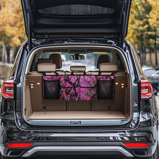 Camo Hunting Large Capacity Car Trunk Organizer, Waterproof Oxford Backseat Hanging Storage Bag with 4 Pockets, Foldable Car Organization for Car Tools, Car Accessory for SUV Truck
