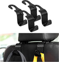 Ziciner 4 PCS Car Seat Headrest Hooks, Backseat Hangers Storage Organizer, Universal Car Accessories for Purse Grocery Bags Coats (Black Carbon Fiber)