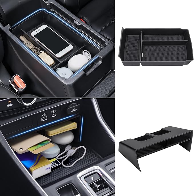 2pcs Center Console Organizer Armrest Tray Insert Storage Box for Honda CRV 2023-2026, Center Console Organizer Combo for 2023+ CR-V Hybrid Accessories, ABS Plastic, Black
