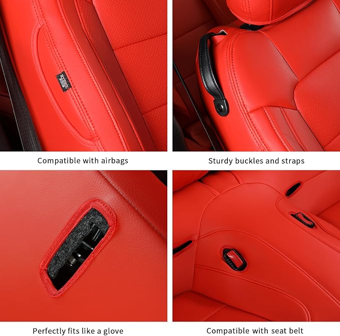 GIANT PANDA Customized Full Set Car Seat Covers Fit Ford Mustang Coupe Hardtop 2015 2016 2017 2018 2019 2020 2021 2022 2023 2024 2025 2026- (Red)