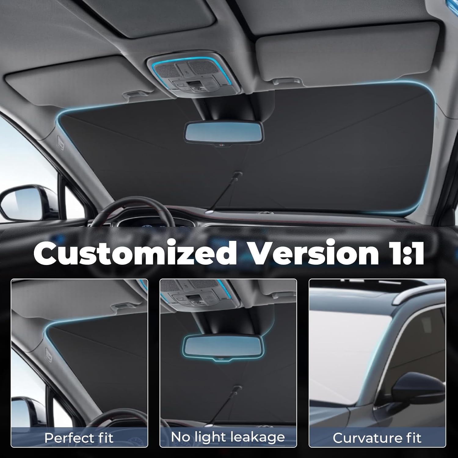 Windshield Sun Shade Umbrella: for GMC-Sierra-1500-2500-3500-2019-2025-4-Layers Front Custom Car Window Shades - Double Thickened Foldable GMC Sierra 1500 2500 3500 Sunshades Block UV Keep Cool