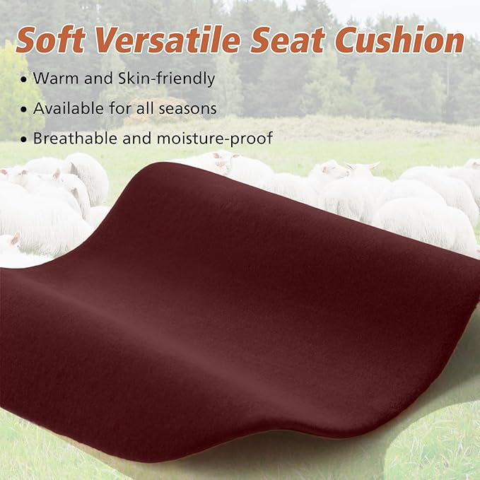 Genuine Wool Car Seat Cushion, Australian Soft Wool Auto Seat Pad Breathable and Sweat-Wicking Comfort Warm Universal Fit, 19.7''x19.7'' for Car Seats, Office Chairs, Home (Burgundy)