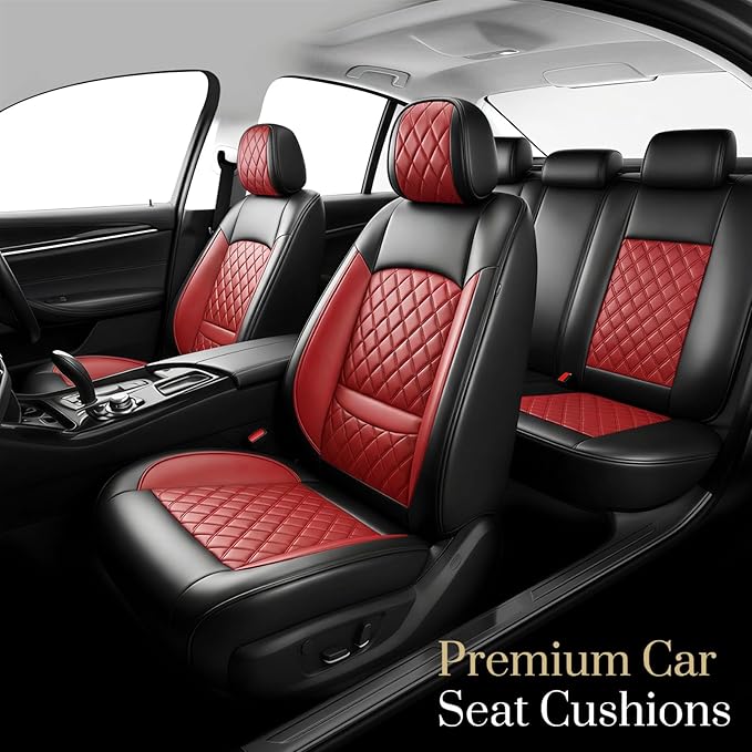 Fit Elantra Car Seat Covers for Hyundai Elantra 2017-2025 2026 - Premium Leather, Waterproof, All-Weather, Airbag Compatible, Anti-Slip, Breathable, Seat Protectors, Full Set, Red