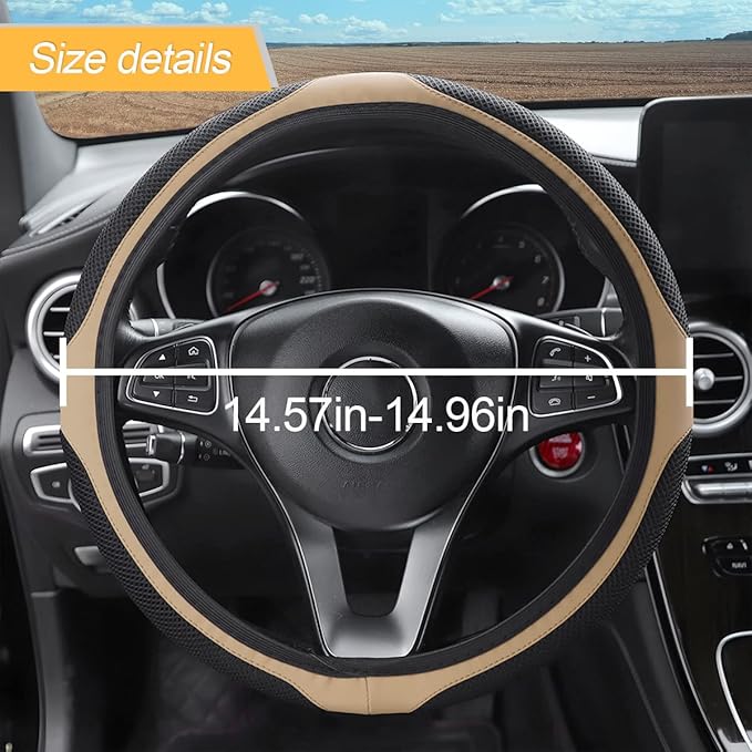 LoyaForba Car Steering Wheel Cover, Universal 14.5-15 Inch, Soft Anti-Slip Neoprene Protector for Steering Wheel, Breathable Odorless and Elastic Stretch, Car Accessory for SUV, Van, Truck (Beige)