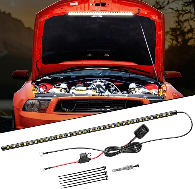Nilight Under Hood Light Strip 30LED Waterproof Underhood Work Light with On/Off Switch Blade Fuse Engine Bay Repair Light White 12V for Car Truck SUV