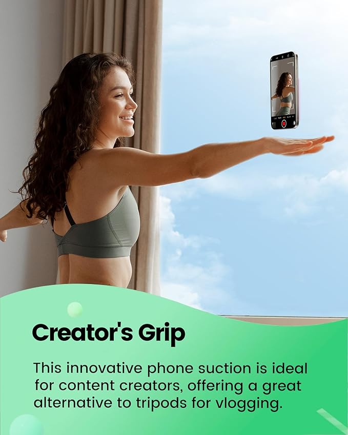 amBand Magnetic Suction Phone Mount for MagSafe Case, Clear Silicone Octo Cup Buddy Sticky Grip Holder for iPhone, Hands-Free Selfie/Video for Tiktok Influencer Content Creator Essentials, Transparent