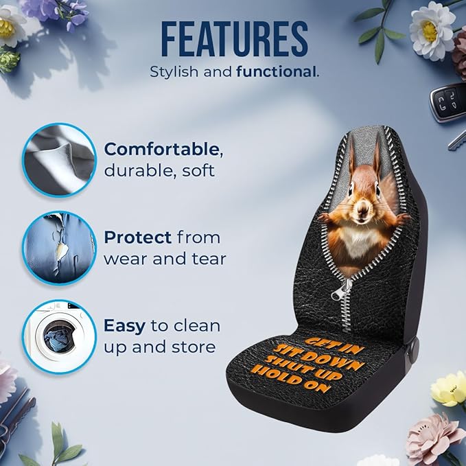 GENANY Funny Squirrel Car Seat Covers Set of 2, Breathable Front Seat Covers for Truck Sedan SUV, Vacation Movie Car Accessories, Christmas Squirrel Gift for Women Men
