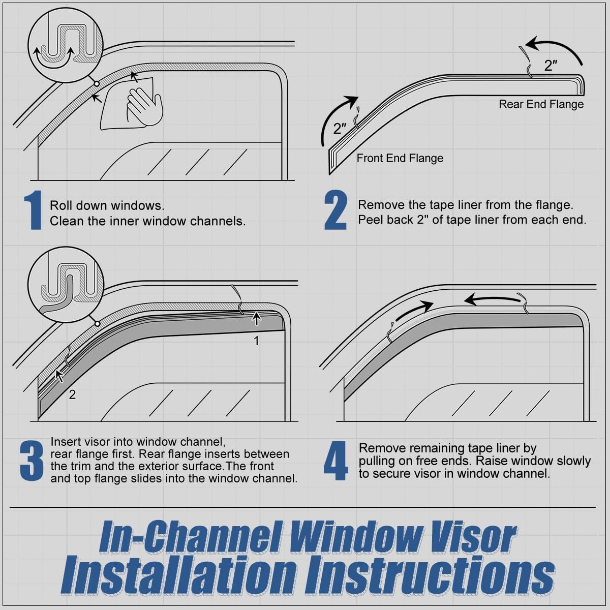 Auto Dynasty 2Pcs Carbon Fiber Pattern Window Visors Compatible with 1997-2004 Dodge Dakota 2-Door, Tape-On Front Window Deflectors Rain Guards Sun Wind Air Side Vent Shade, Glossy Black