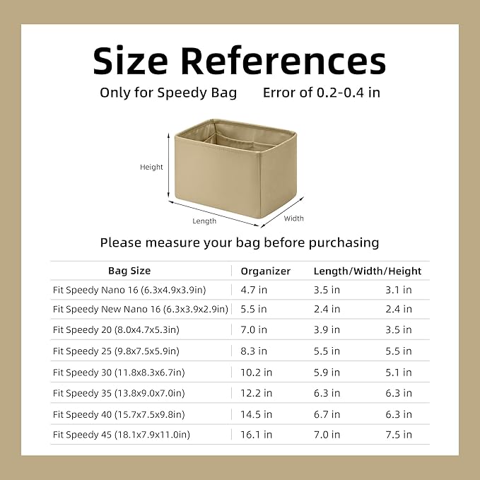DGAZ Silk Purse Organizer Insert Fits LV Speedy 16/20/25/30/35/40/45 bags，Silky Smooth Bag Organizer，Luxury Handbag & Tote Shaper(S2 trench,SP45)