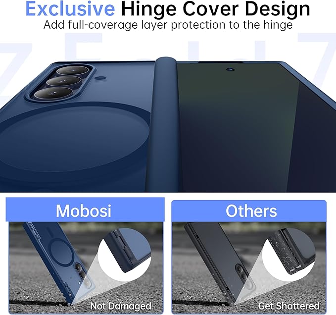MOBOSI Magnetic for Z Fold 7 Case with Privacy Screen Protector, Samsung Galaxy Z Fold7 Cover[Compatible with Magsafe & Full Body Hinge Protection] Shockproof Phone Cases for zfold 7, Blue