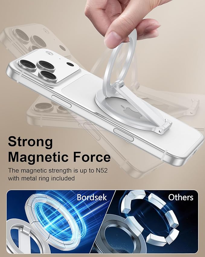 for Magsafe Ring Stand, Double-Sided Magnetic Phone Grip, Finger Loop Kickstand Compatible with Apple iPhone 17-12 Series, Foldable Onsnap Mag Safe Cell Phone Holder for Samsung Galaxy, Google Pixel