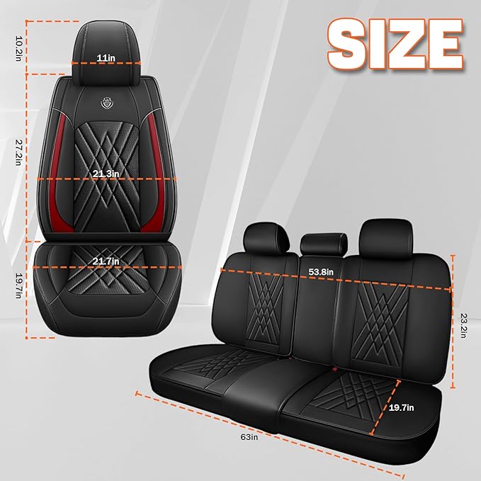 Car Seat Covers Compatible with Toyota Camry 2012-2026 Durable Waterproof Automotive Seat Covers Stretchable Fabric Material, Airbag Compatibility, Premium Nappa Leather(Black Red, Full Set)
