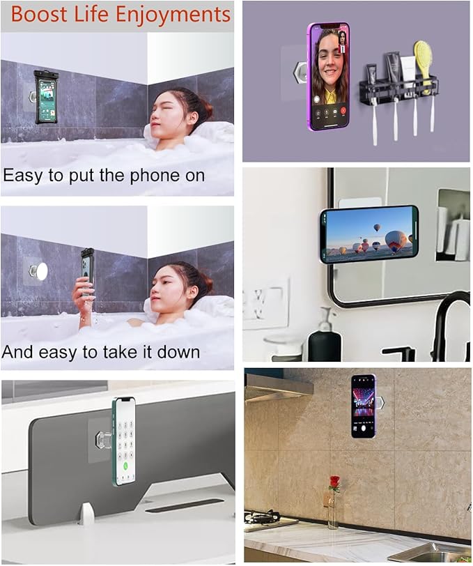 OCEANLOVE for MagSafe Wall Mount Magnetic Phone Holder, Self-Adhesive, 360 Rotatable, Waterproof, Compatible with iPhone 17/16/15/14/13/12,All Phones, Shower Mirror Car Glass Bathroom Kitchen (White)
