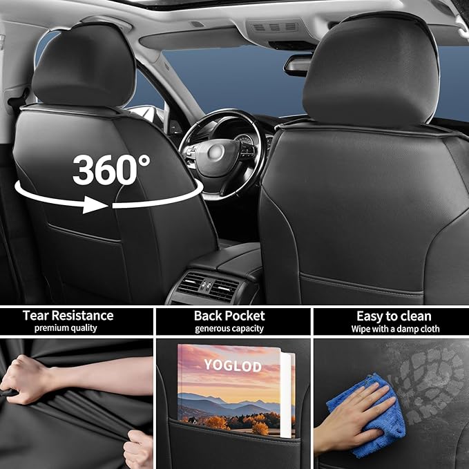 Car Seat Covers Custom Compatible with Mazda 6 2007-2021, Full Coverage Premium Leather Waterproof Breathable Seat Covers, Automotive Seat Protectors, Airbag Compatible(2 Front Seats, Black)