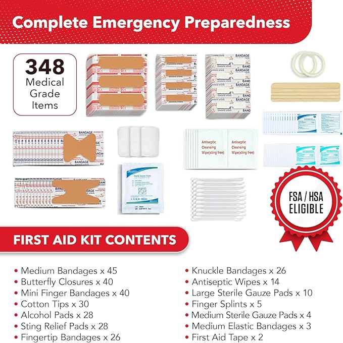 Swiss Safe 2-in-1 First Aid Kit for Car, Travel, Home, & Business – Includes Bonus Mini Kit for Medical Emergencies, Camping & Outdoor Survival – 348 Pieces, Large Hardcase, Pack of 2