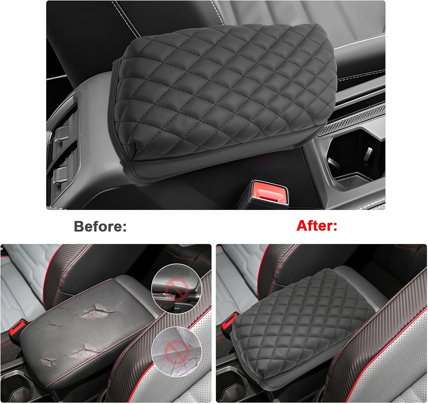 SXCY for 2024 VW Tiguan Armrest Cover Pad for Volkswagen Tiguan 2024 Accessories 2018-2022 2023 2024 Tiguan Center Console Cover 2024 Tiguan/Taos Middle Console Cover (Thicken Pad Checkered Pattern)