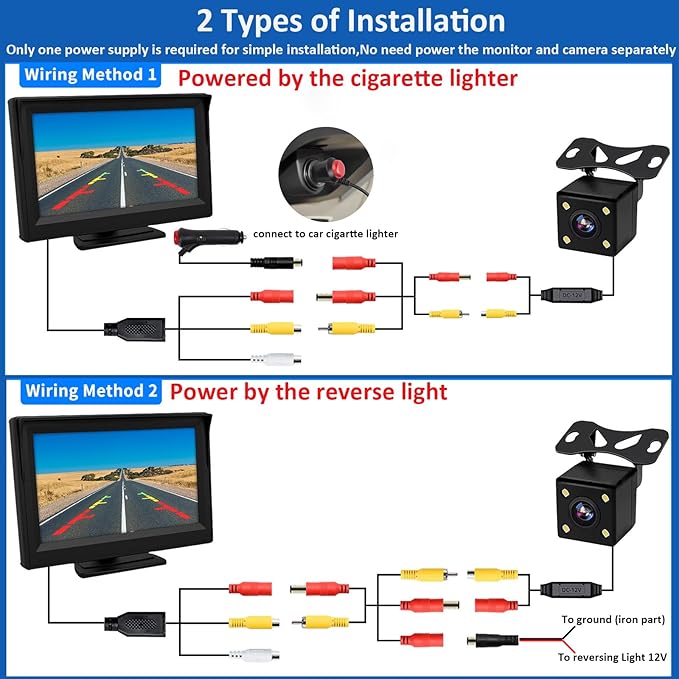 Kairiyard Backup Camera with 5Inch Monitor, 170 Degree Wide View Angel Night Vision Waterproof Vehicle Reverse Rear View Camera System for Car Truck