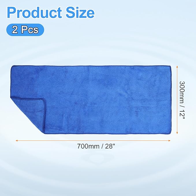 HARFINGTON 2 Pack Microfiber Cleaning Cloth, 28" x 12" Multi-Functional Cleaning Towels Reusable Absorbent Rags for Car Wash Kitchen Household Window Clean, Sapphire Blue