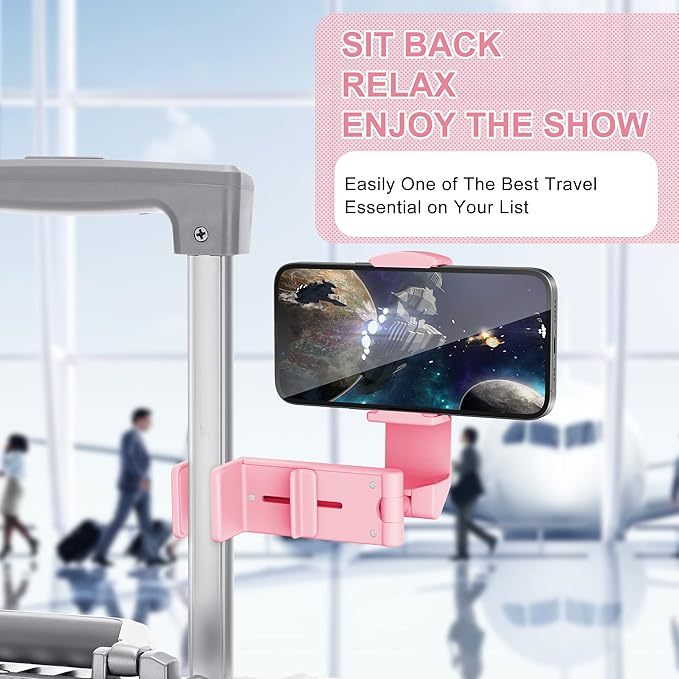 Perilogics Airplane Phone Holder Mount Universal in Flight Hands Free Viewing with Multi-Directional Dual 360 Degree Rotation (Pink)