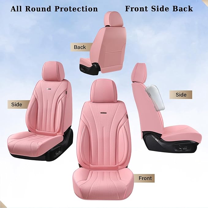 Coverado Seat Covers for Cars, Leather Car Seat Covers Full Set, Pink Waterproof Seat Covers, Luxury Car Seat Protector, Front and Back Car Seat Cushions Universal Fit for Most Sedans, Trucks, SUV