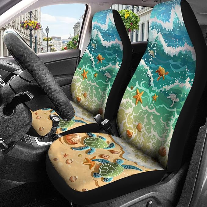 GENANY Hawaiian Car Seat Covers Set of 2, Turtle Breathable Front Seat Covers for Truck Sedan SUV, Beach Themed Car Accessories, Turtle Gift for Women Men