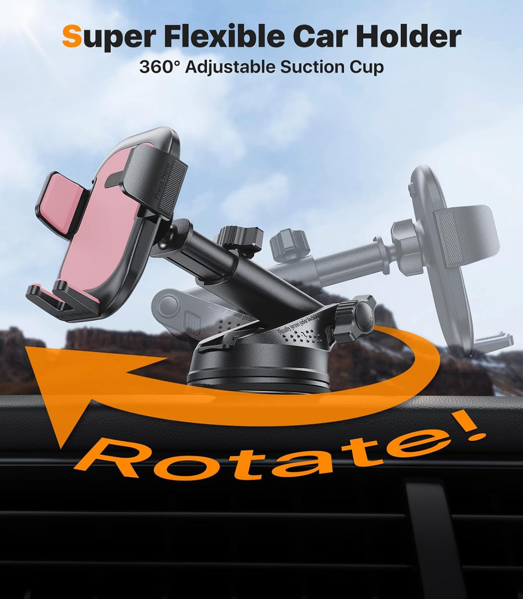 Ultra Stable Phone Holders for Your Car [Powerful & 360 Adjustable Suction Cup] Universal Car Phone Holder Mount Long Arm Flexible Car Mount for Dashboard Windshield Air Vent All Phone Case - Pink