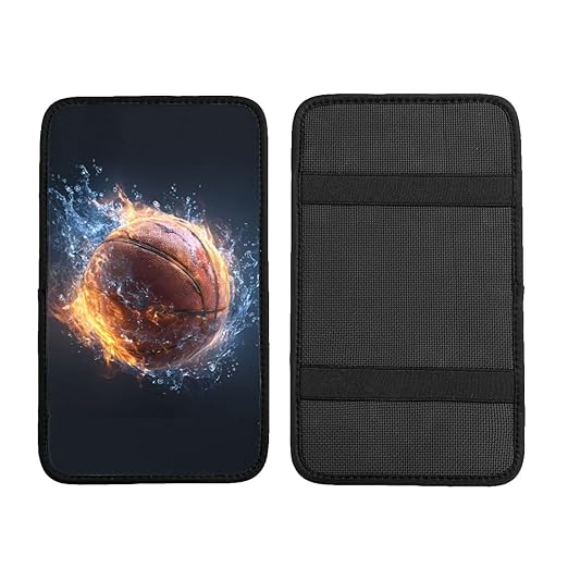 Basketball with Fire and Water Car Auto Armrest Cushion Cover Accessories Center Console Seat Box Pad Protector Universal Decoration for Most Vehicle SUV Truck